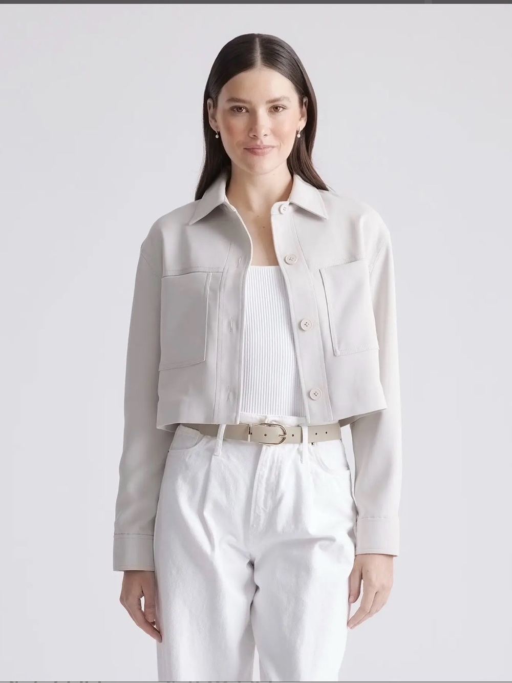 Quince Stretch Crepe Cropped Jacket - Sand